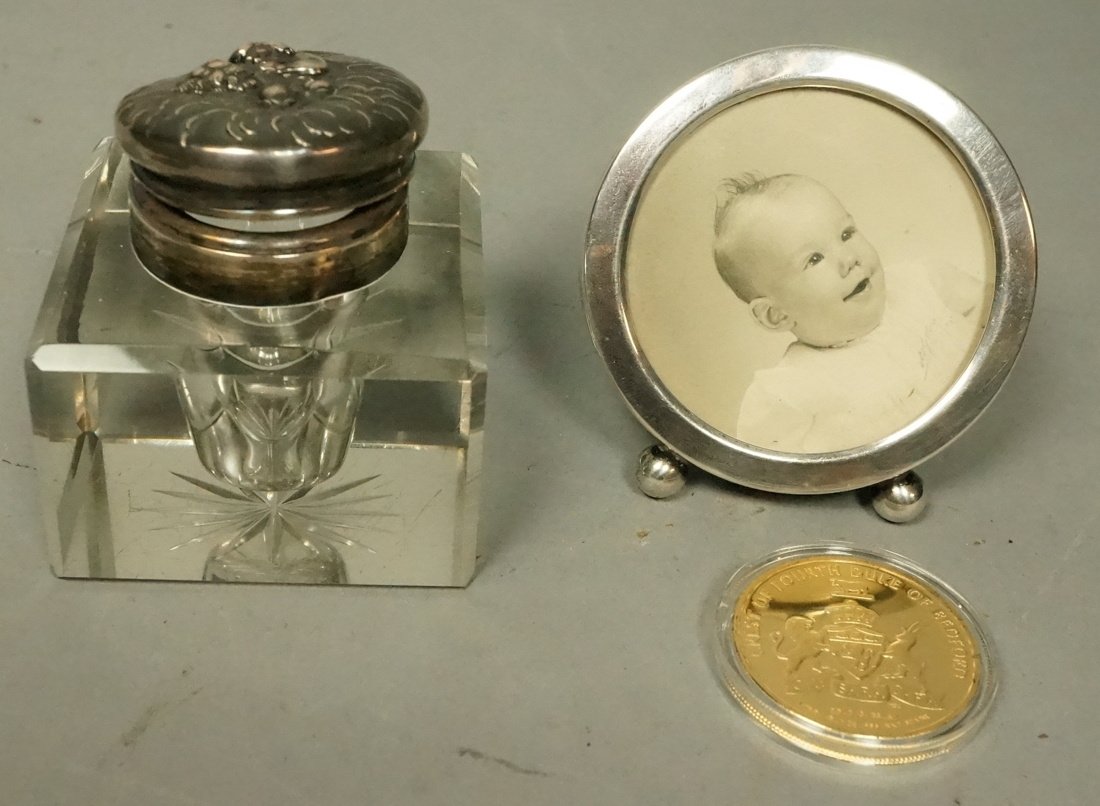 3 Pc Silver lot, sterling top ink well, small rou (1 of 5)