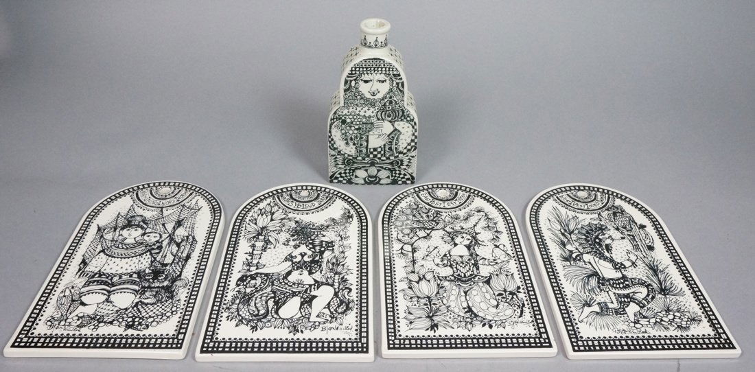 5pc BJORN WIINBLAD Pottery Lot. Set of 4 Trivet P (1 of 10)