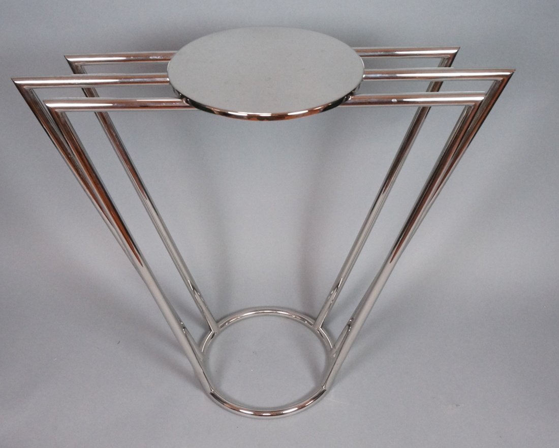Chrome Steel Side Table. Modernist Pedestal. Roun (1 of 7)
