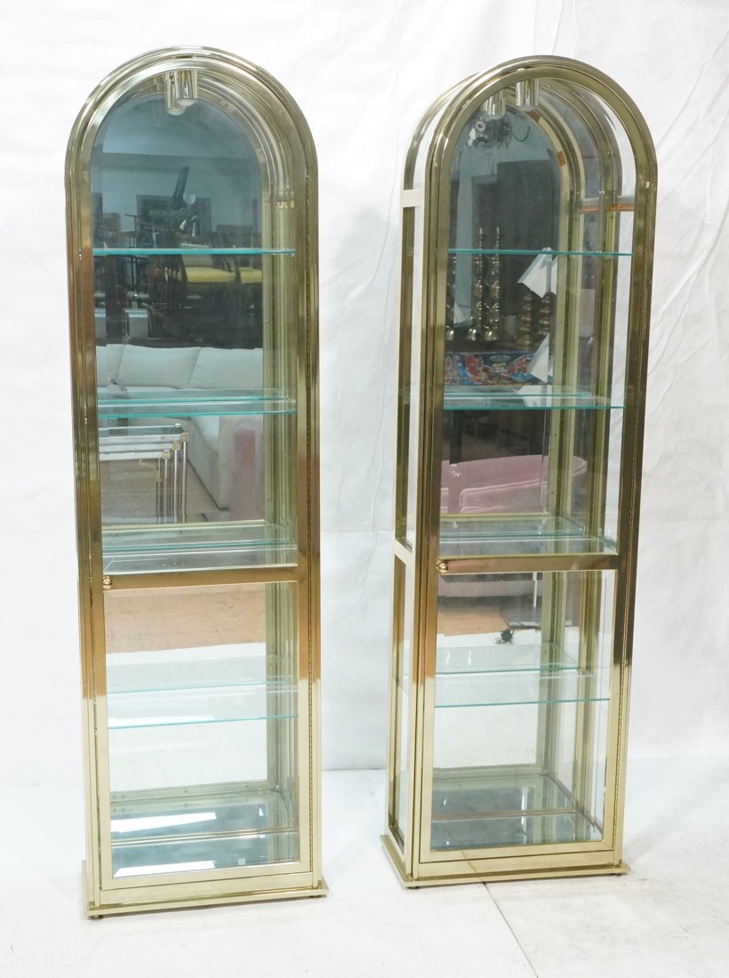 Pr Brass Arched Top Glass Sides Display Cabinets. (1 of 9)