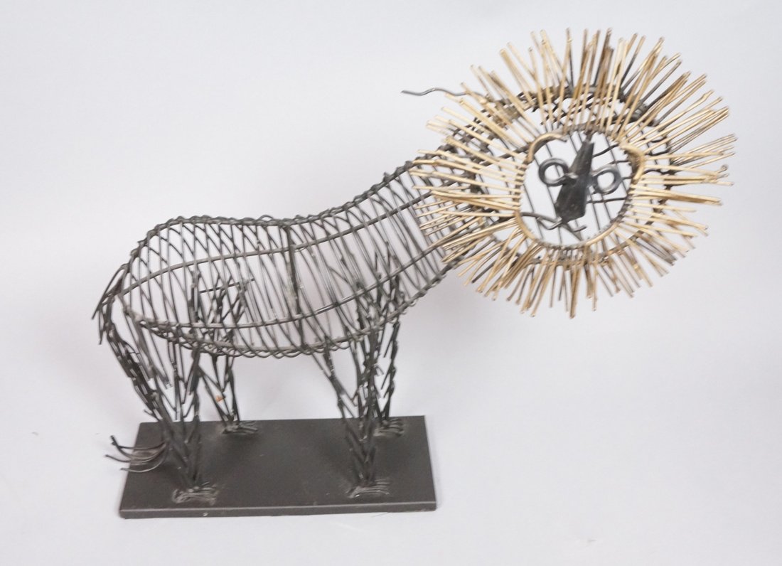 Brutalist Black Wire Lion Figural Sculpture. (1 of 7)