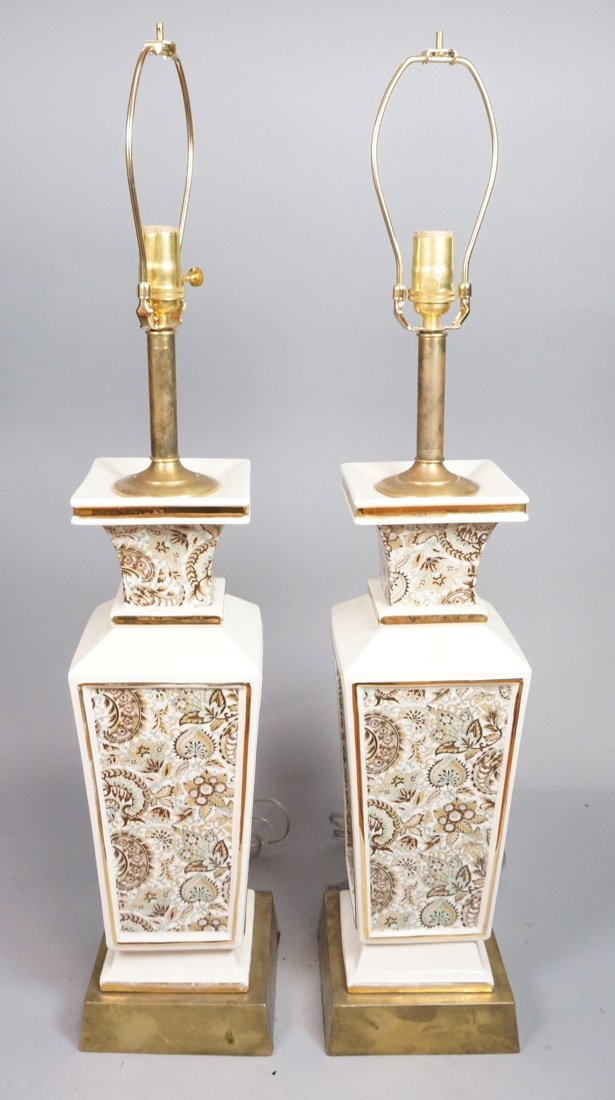 Pr Asian Style Porcelain Lamps. Gilt edges. Flora (1 of 10)