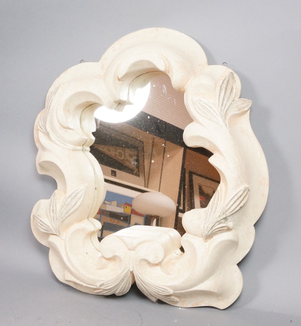 Plaster Decorative Wall Mirror. Scroll detail.: Plaster Decorative Wall Mirror. Scroll detail. -- Dimensions: H: 21 inches: W: 22 inches: D: 5.5 inches ---