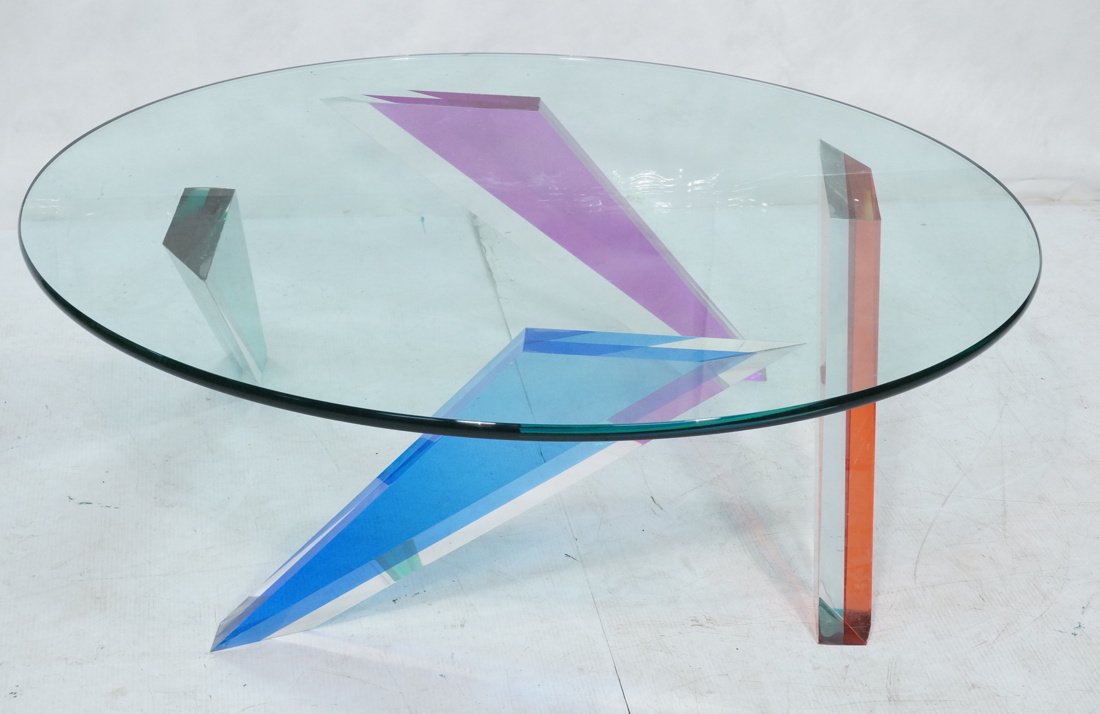 Shlomi Haziza style Lucite & Glass Round Coffee C (1 of 8)