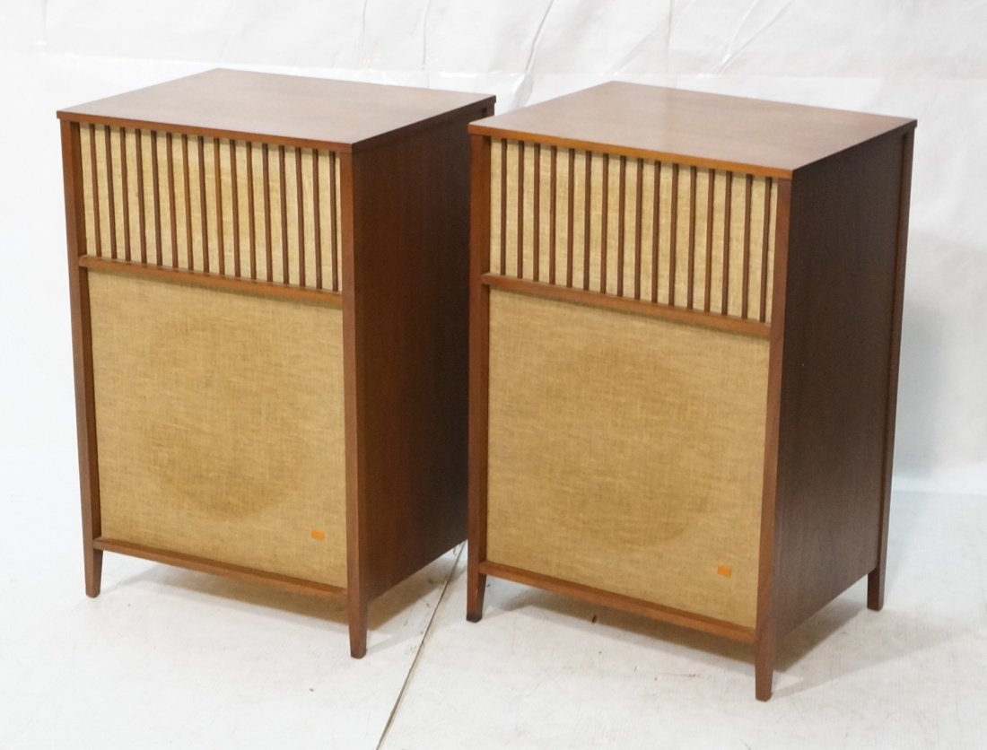 Pr BOZAK Walnut Cabinet Speakers. Beige Linen Fro (1 of 10)