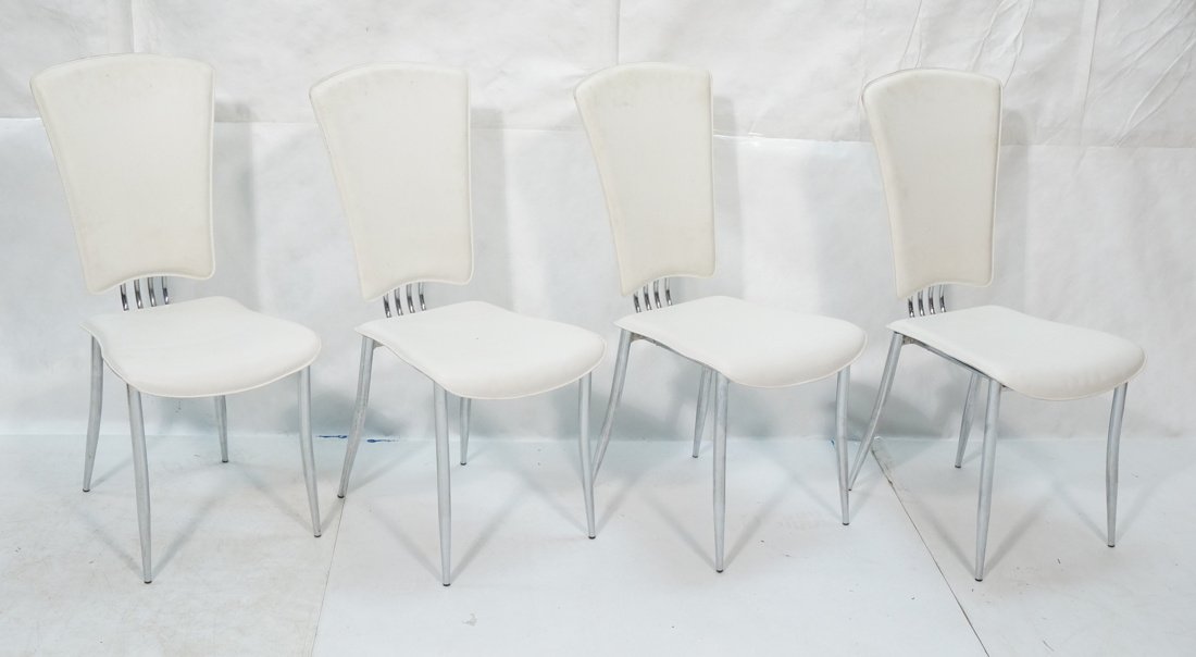 Set 4 White Leather and Chrome Modern Dining Chai (1 of 8)
