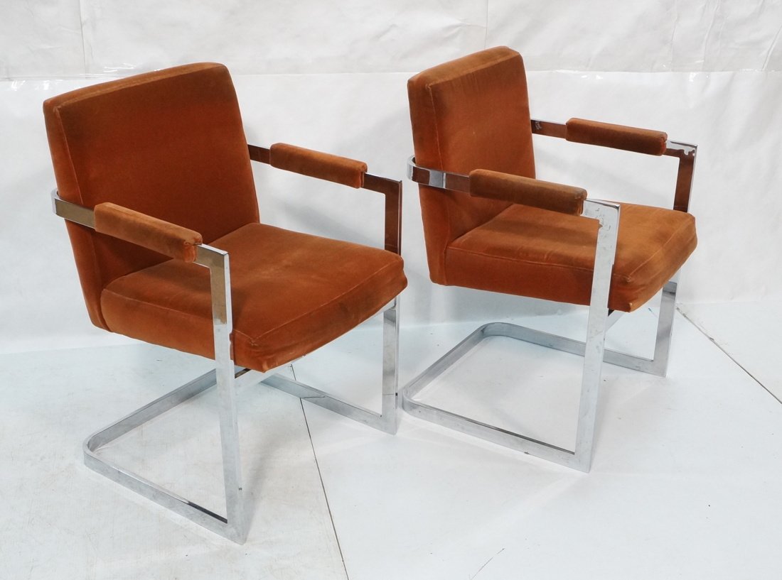 Pr Milo Baughman Style Arm Chairs with flat chrom (1 of 10)