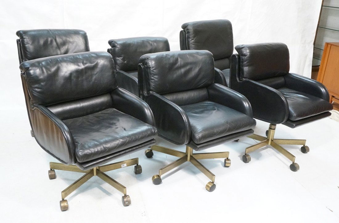 Set 6 Black Leather DUNBAR Rolling Chairs (1 of 9)