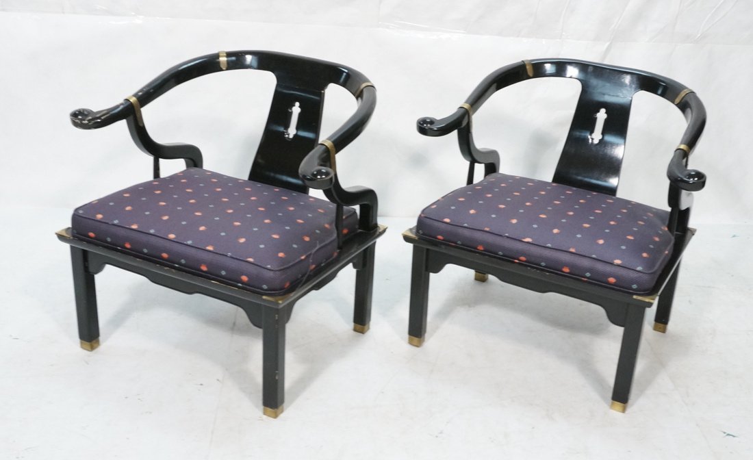 Pr Black Lacquered Asian style Lounge Chairs. Bra (1 of 10)