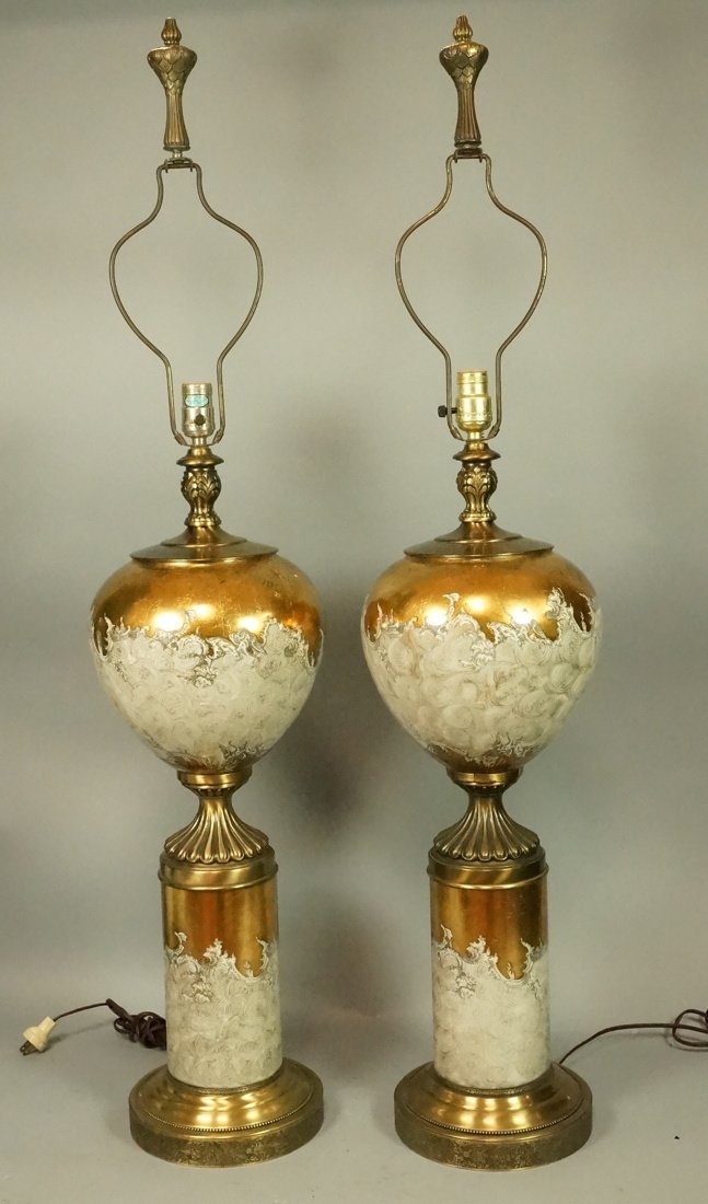 Pr Decorator Eglomise Glass Table Lamps.  Two par (1 of 6)