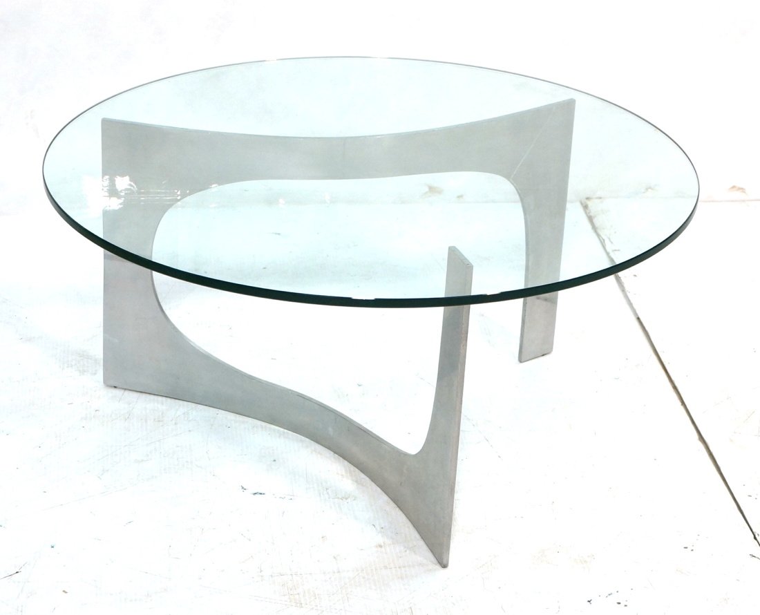 70's modern coffee cocktail table. Aluminum base (1 of 5)