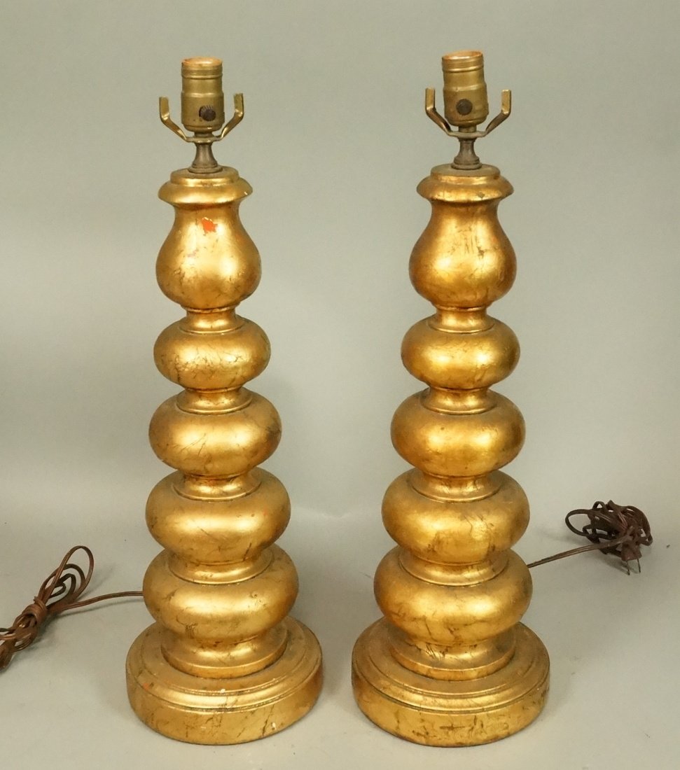 Pr Gilt Plaster Table Lamps.  Stacked ball Design (1 of 6)