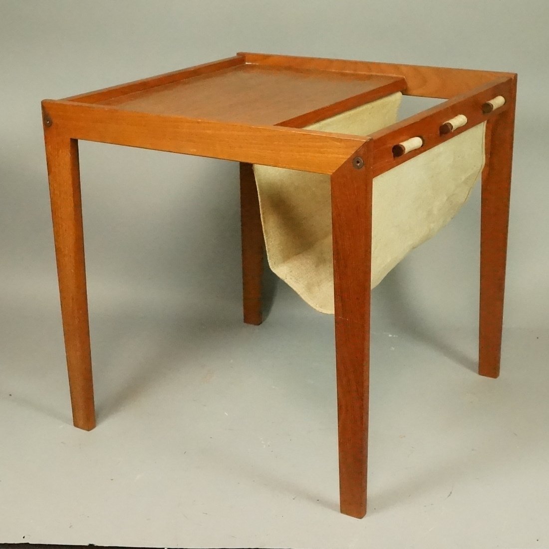 Danish Teak Magazine Rack Side Table. Linen sling (1 of 8)