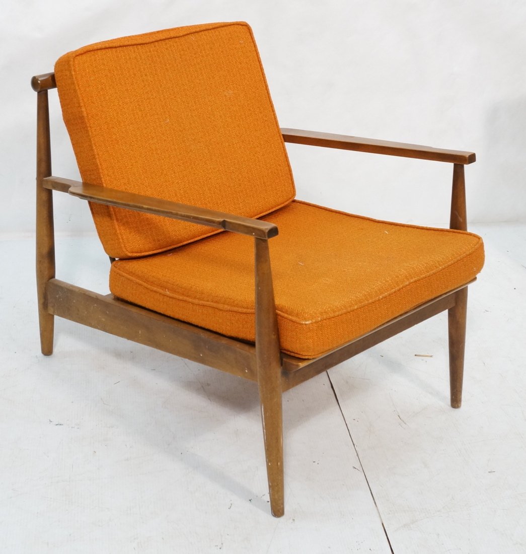 Modernist American Lounge Chair. Orange fabric cu (1 of 8)