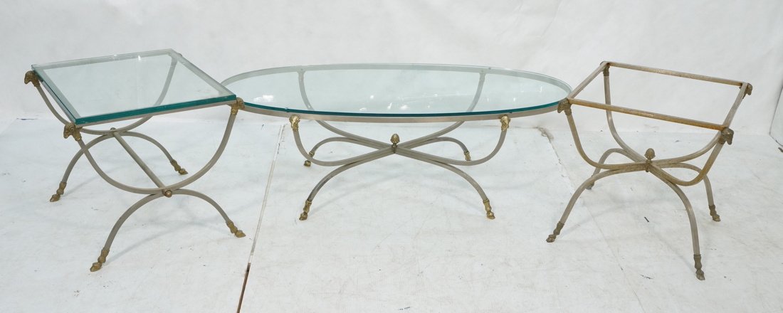 Set 3 Regency Style Steel & Brass Tables. Two Sid (1 of 10)