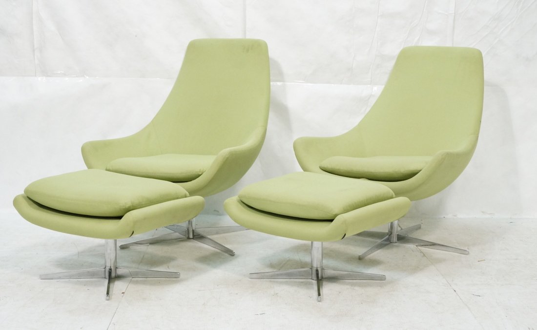 Two Modern Lounge Chairs & Ottomans. Lime Green F (1 of 10)