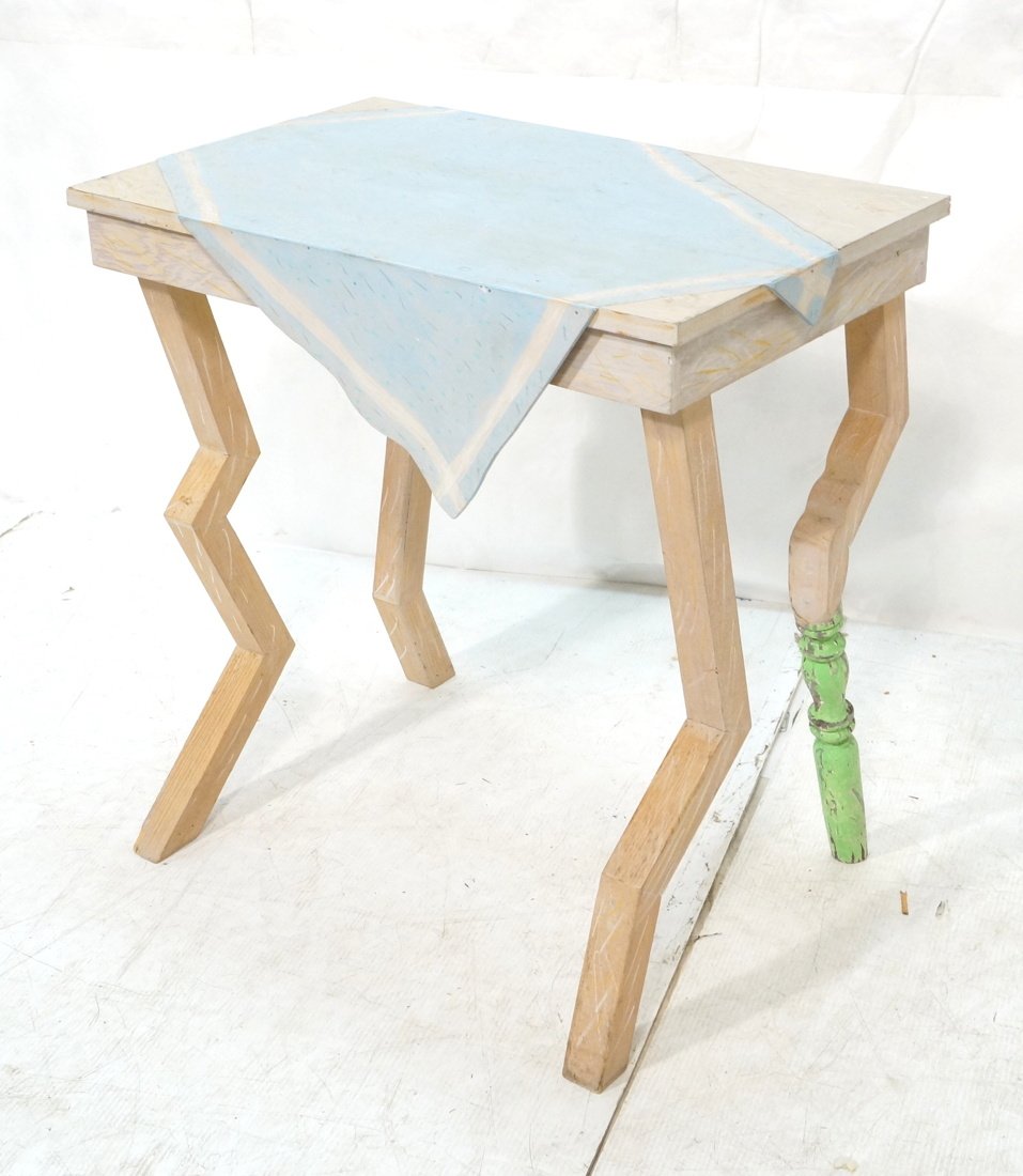 Folk art artisan table with mixed legs. Has paint (1 of 7)
