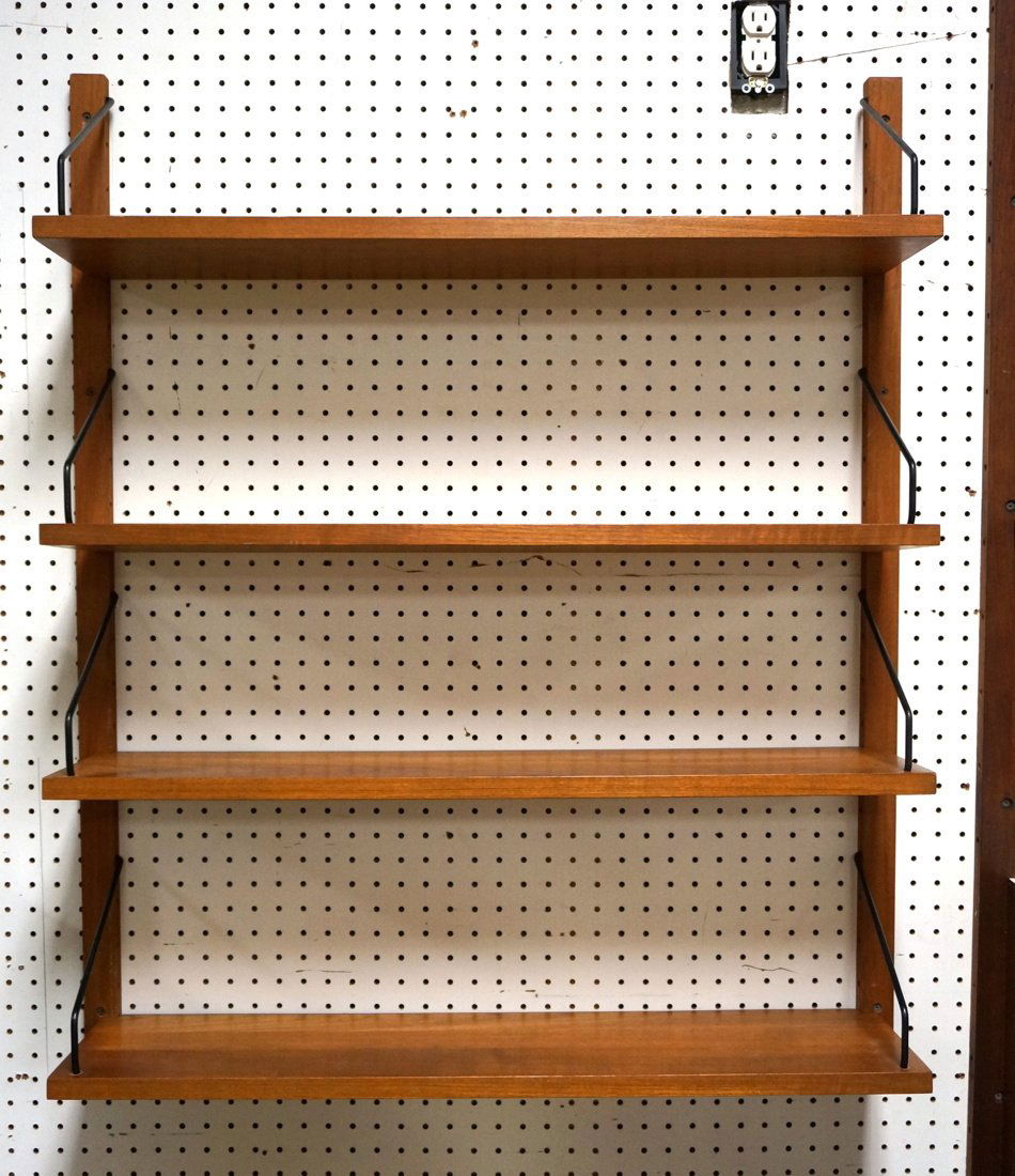 Selig style Four Shelf Wall Unit. Metal brackets.: Selig style Four Shelf Wall Unit. Metal brackets.-- Dimensions: H: 38 inches: W: 33 inches: D: 8 inches ---