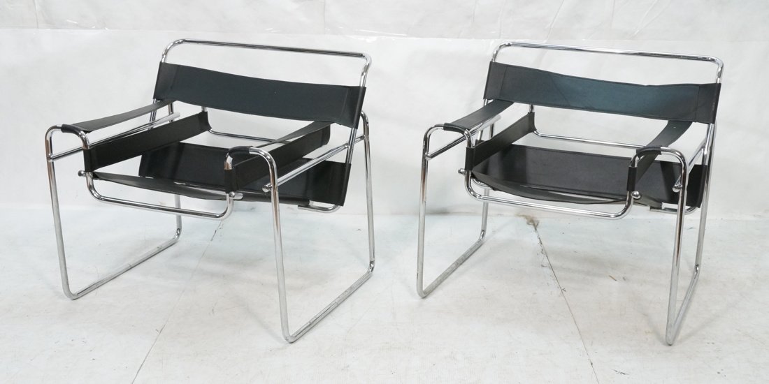 Pr Black Leather Wassily style Lounge Chairs. Tub (1 of 8)