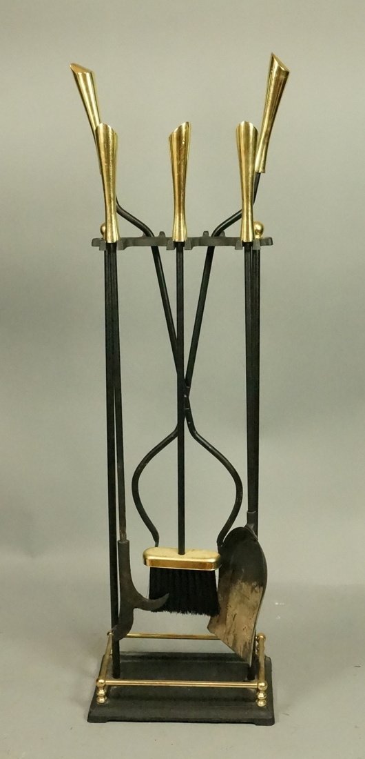 Modernist Brass & Black Iron Fireplace Tools. (1 of 8)