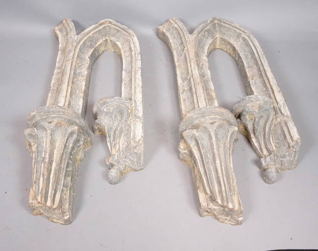 Pr Architectural Wall Hangings. Painted Wood