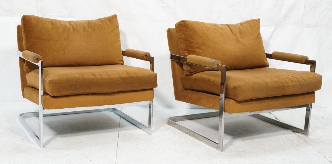 Pr Milo Baughman style Chrome Lounge Chairs. Flat (1 of 9)
