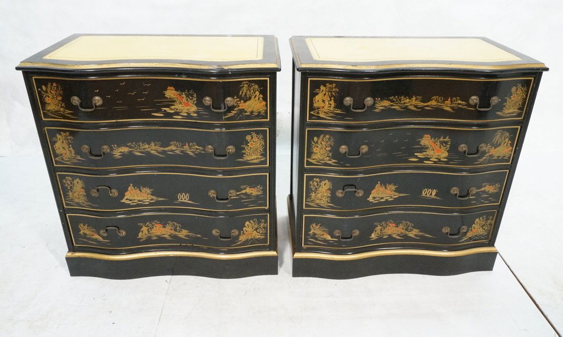 Pair Lacquer Oriental Style Bachelor Chests.  Ser (1 of 9)