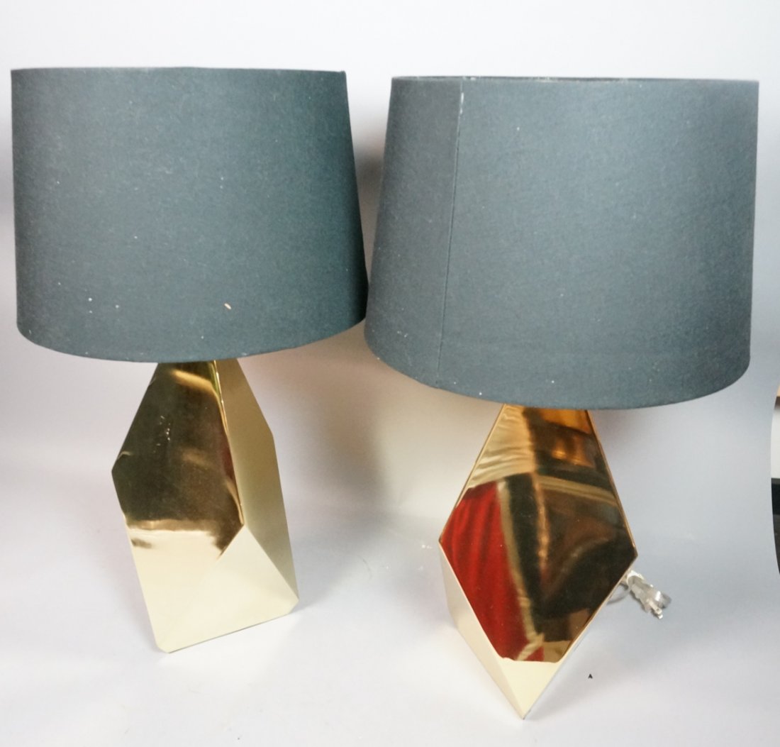Pair Modernist Brass Table Lamps.  Angled form bases (1 of 8)