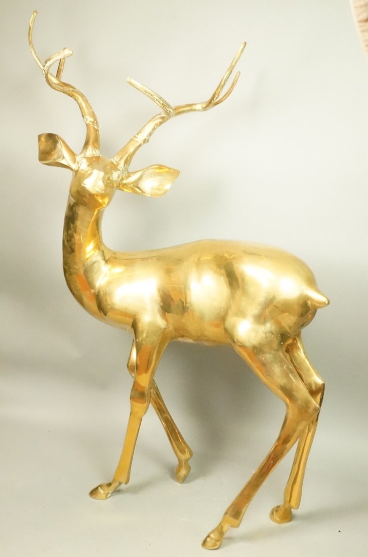 Large Brass Standing Deer Sculpture Figure. (1 of 6)