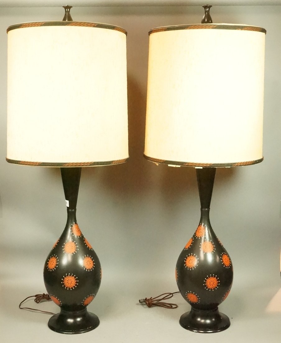 Pr Tall Black Metal Modernist Table Lamps. Coral (1 of 8)