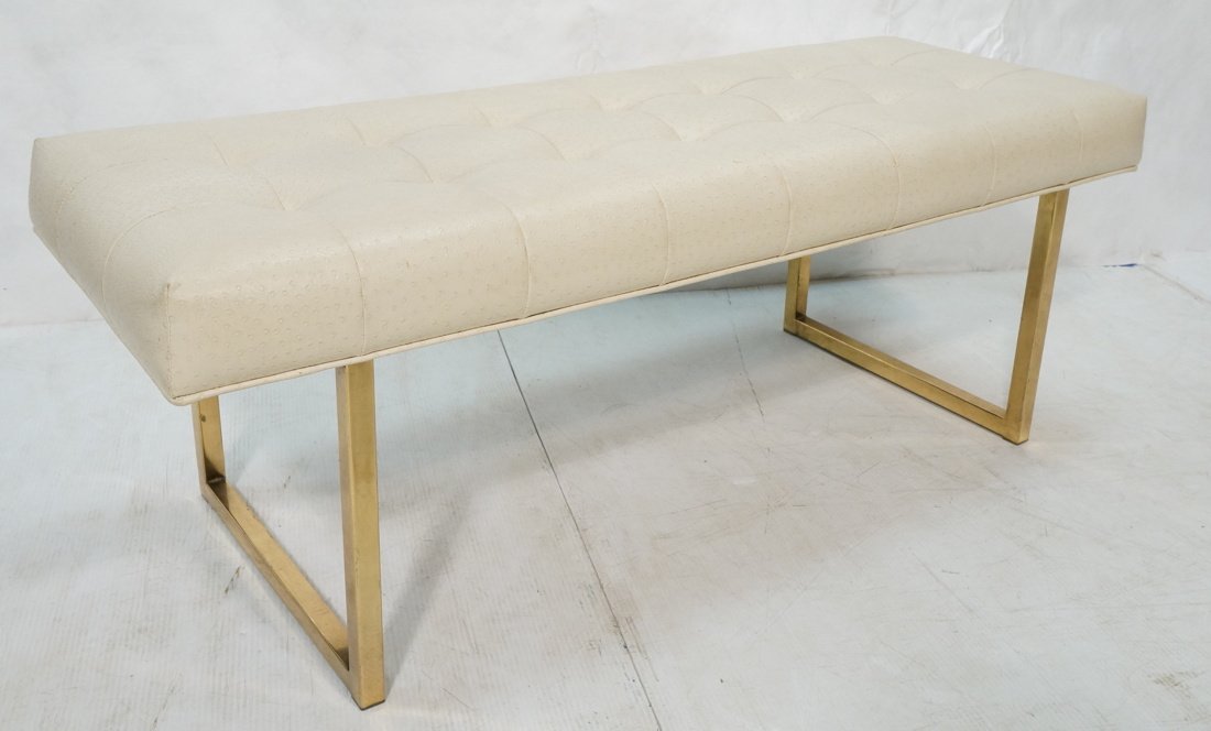 Modernist Decorator Bench. Faux Ostrich Upholster (1 of 5)