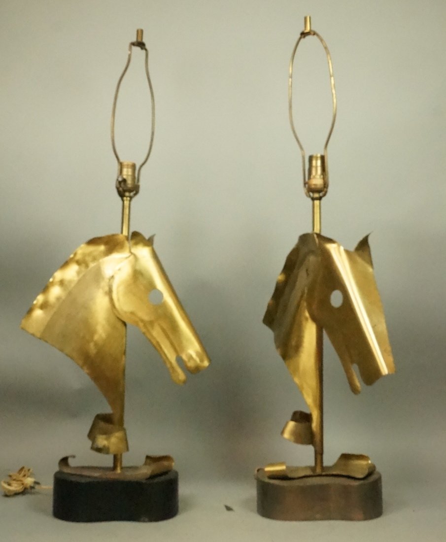 Pr Brass Horse Head Modernist Table Lamps. Heifet (1 of 8)