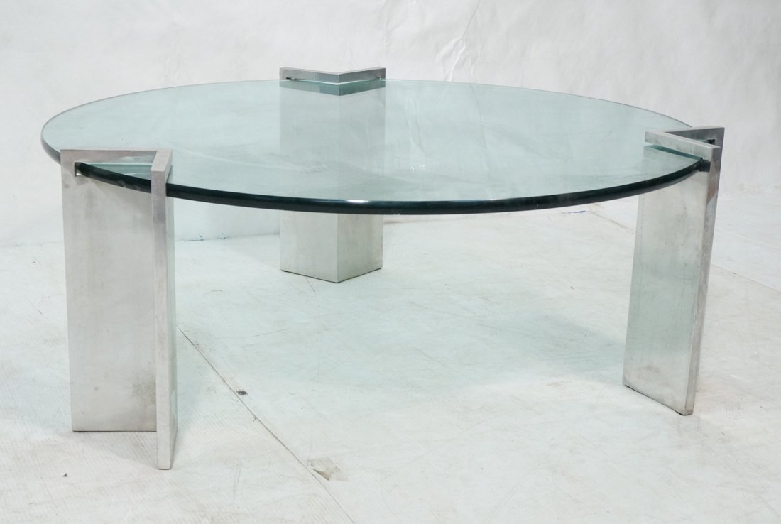 Modernist Glass Top Aluminum Round Coffee Table. (1 of 5)