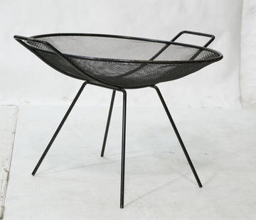 Sol Bloom Catch it all Mesh Round Table. Metal Me: Sol Bloom Catch it all Mesh Round Table. Metal Mesh Screen in iron rod frame with two handles and hairpin legs. -- Dimensions: H: 17.5 inches: W: 26 inches: D: 22 inches ---