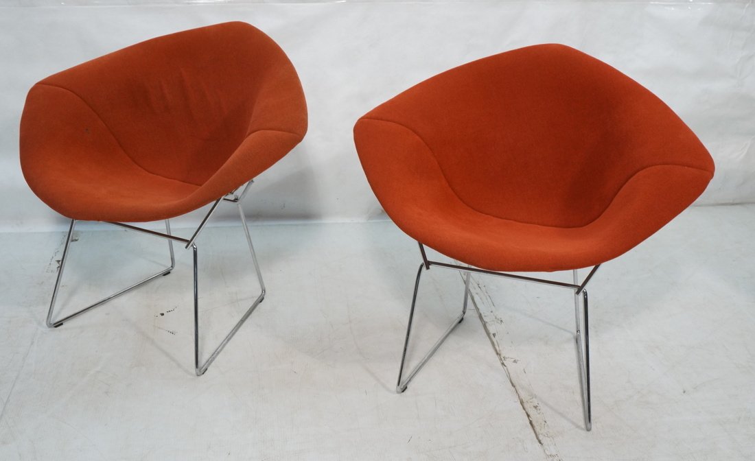 Pair Harry Bertoia Diamond Chairs.  Red upholster (1 of 7)