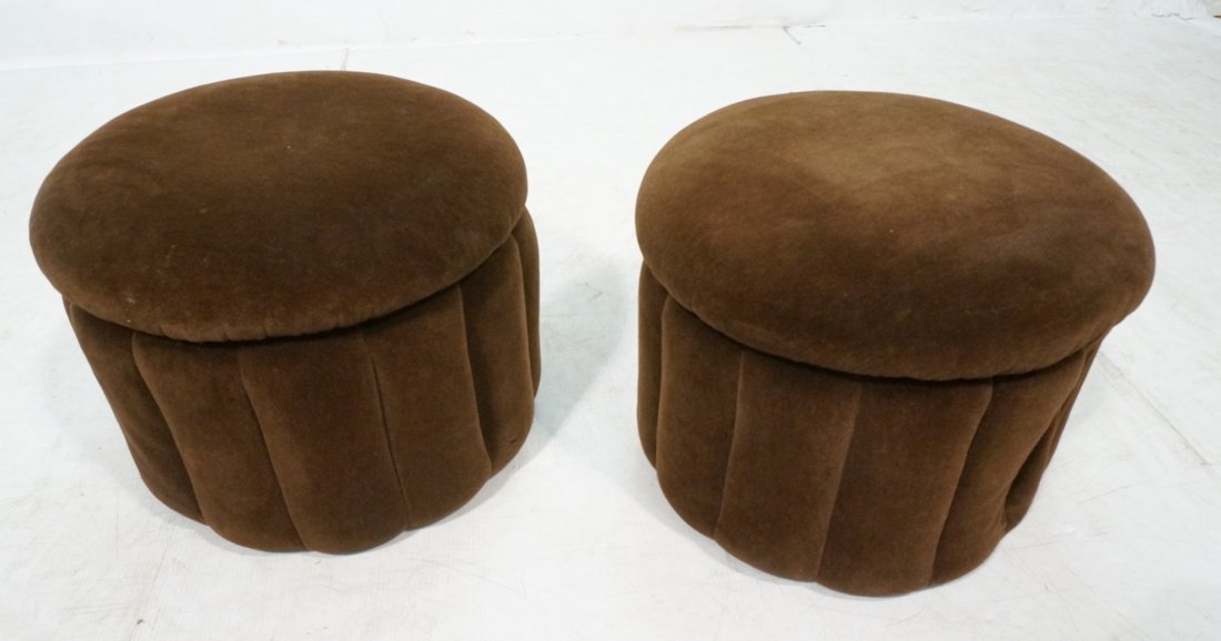 Pr Brown Plush Round Stools Ottomans. Tufted Mush (1 of 5)