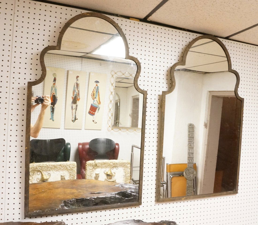 Pr Fancy Top Metal Frame Wall Mirrors. Antiqued p (1 of 5)