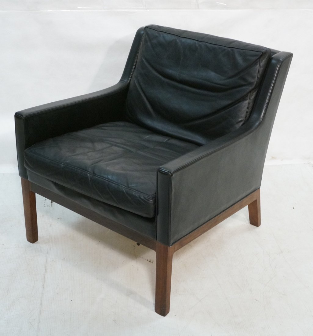 Borge Mogensen Rosewood Lounge Chair with Black: Borge Mogensen Rosewood Lounge Chair with Black Leather upholstery. Unmarked.-- Dimensions: H: 27 inches: W: 26 inches: D: 29 inches ---