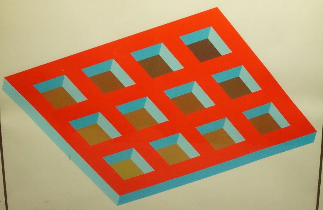 OP Art Graphic Print. Red block with square Cut O (1 of 7)