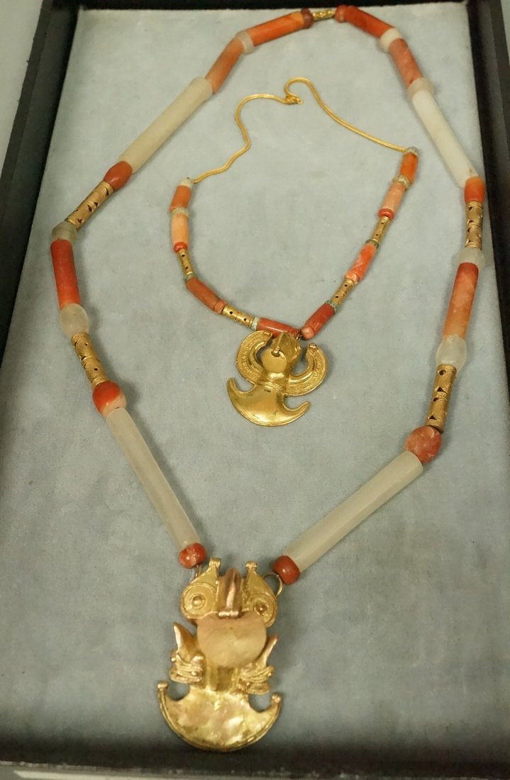 2pc Colombian Tribal Jewelry. Cano Colombian jewe: 2pc Colombian Tribal Jewelry. Cano Colombian jewelry, reproductions of originals. only company permitted by law to make reproductions. Brass & Glass Bead Necklaces. Ethnic. -- Dimensions: ---