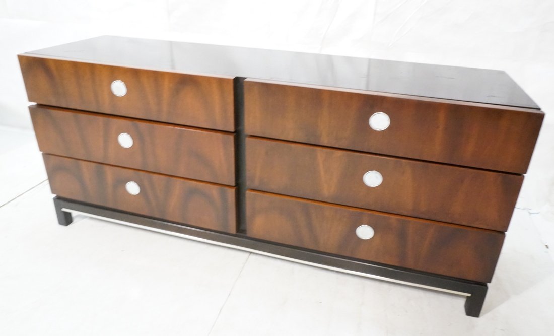 Modernist Credenza Sideboard Dresser. Six Drawer.: Modernist Credenza Sideboard Dresser. Six Drawer. Black top and base. Chrome accent to black base. Unique chrome disc handles. -- Dimensions: H: 30 inches: W: 68 inches: D: 19 inches ---