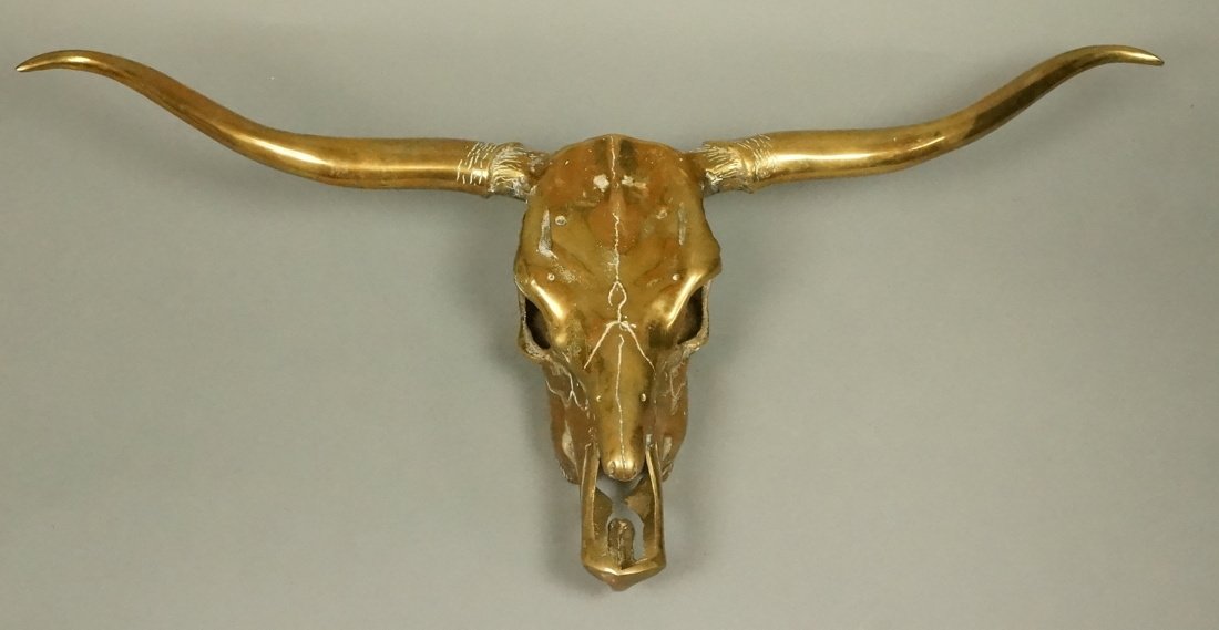 Brass Bull Skull with Horns Wall Sculpture. Hollo (1 of 6)