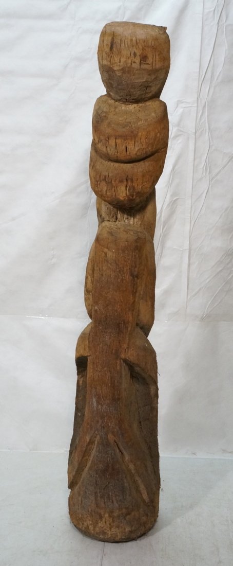 Large Rough Carved Wood Totem Pole. Natural wood. (1 of 9)