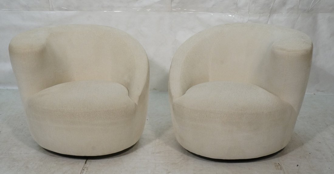 Pair Kagan Nautilus Style Cream Lounge Chairs (1 of 8)