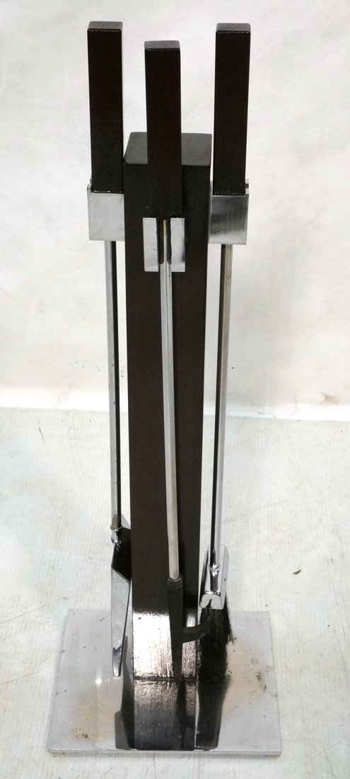 Modernist Chrome Wood Handle Fireplace Tools. Alb (1 of 6)