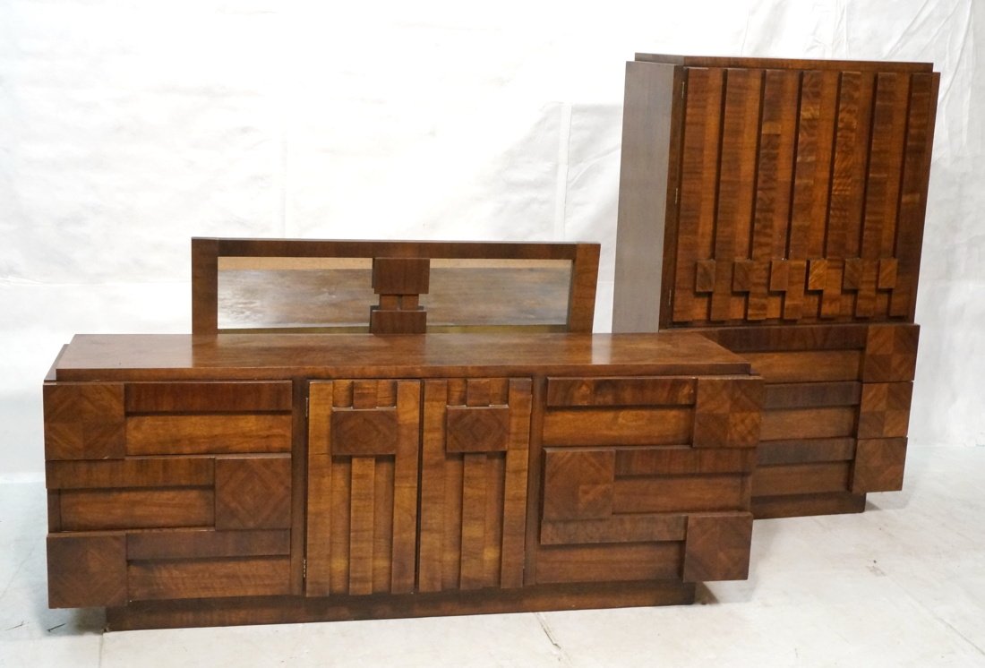 3pc Brutalist LANE Armoire Low Sideboard Credenza (1 of 8)