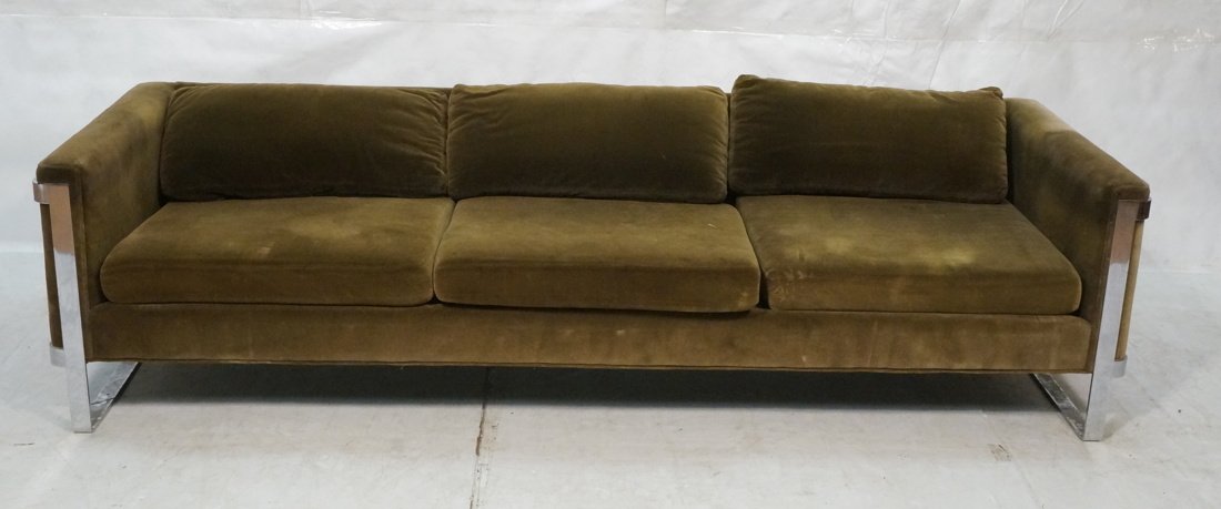 Milo Baughman Dark Green Velvet Sofa Couch. wide (1 of 6)
