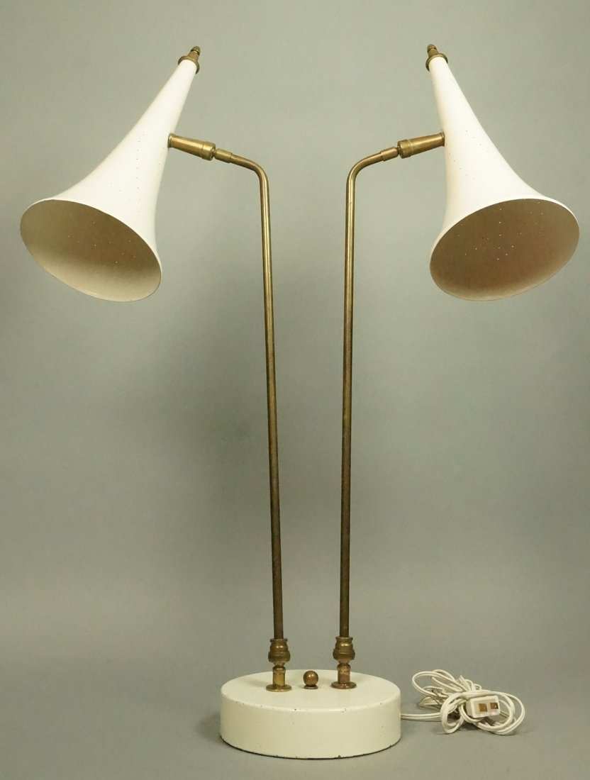 Modernist Double Cone Metal Shade & Brass Table D (1 of 6)