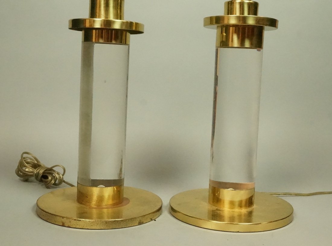 Pr Brass & Thick Lucite Column Table Lamps.  Gabr (1 of 7)