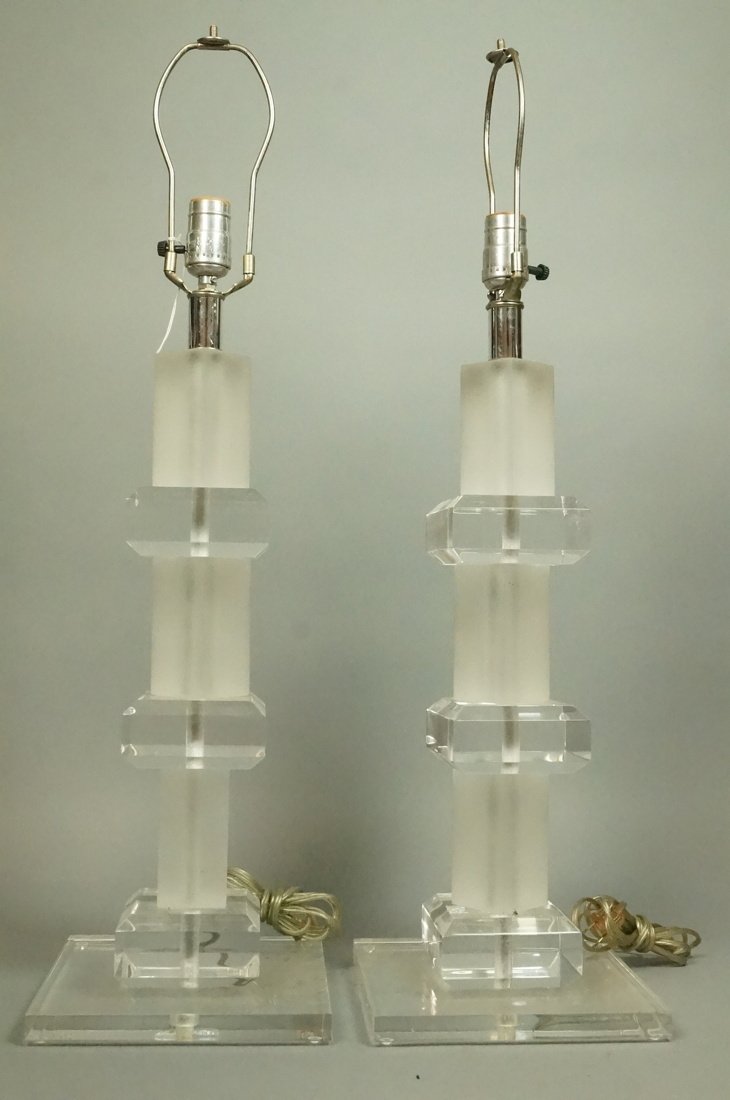 Pr Frosted & Clear Lucite Table Lamps. Modernist. (1 of 7)